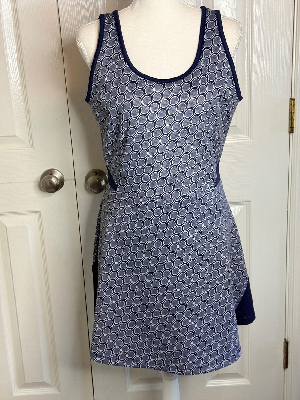 Grand Slam Tennis Pickleball Dress Navy Racket Print Medium EUC